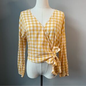 Madewell Long-Sleeve Sash-Tie Wrap Top in Gingham Check (S)